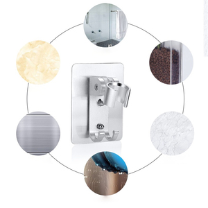 Support mural moderne en aluminium chromé à adhérence forte <span class=keywords><strong>pour</strong></span> pommeau <span class=keywords><strong>de</strong></span> <span class=keywords><strong>douche</strong></span>, support <span class=keywords><strong>de</strong></span> douchette réglable avec 2 crochets <span class=keywords><strong>pour</strong></span> douchette à main - Product Image 6