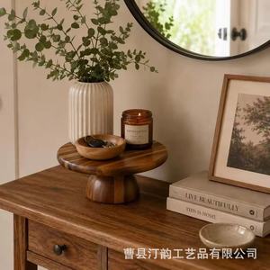 Acacia wood cake tray, creative dining table bread and snack display <b>rack</b>, retro tea tray, dessert and cake <b>plate</b> - Product Image 3