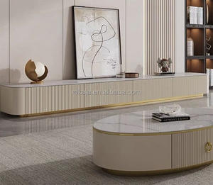 Table basse de luxe italienne grise, meuble TV moderne de grande taille avec plateau en <span class=keywords><strong>ardoise</strong></span> long et tiroir - Product Image 5