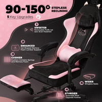 Chaise de jeu rose mignonne avec oreilles de chat, chaise de bureau ergonomique avec repose-pieds, chaise de jeu PC inclinable pour filles, adolescentes et enfants