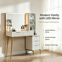Table de maquillage éclairée par LED, style moderne blanc et or, avec tiroirs de rangement et armoire latérale, mobilier de chambre à coucher – Vente chaude