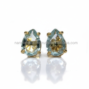 Swiss Blue Topaz Pear Prong Set Stud <b>Earrings</b> - Product Image 1