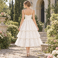 Robe midi pour femme OEM, jacquard floral, jupe à volants, bretelles spaghetti, col cœur, robe midi pour occasions spéciales