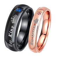 Bague de couple en acier titane micro-pavée CZ de qualité supérieure, motif lettre tendance, en acier inoxydable inaltérable, bagues assorties, vente en gros