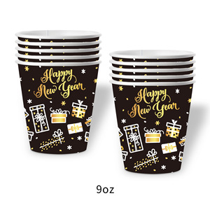 Nuovo Arrivo <span class=keywords><strong>2026</strong></span> Set di Stoviglie Monouso a Tema Felice Anno Nuovo Nero e Oro, Piatti di Carta, Tovaglioli, Tovaglia per Feste - Product Image 6