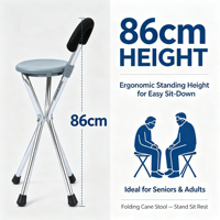 Canne de marche pliante en aluminium avec siège, légère, pour personnes âgées et handicapées, facile à transporter, utilisation en extérieur, hauteur réglable, poignée en PVC, stable