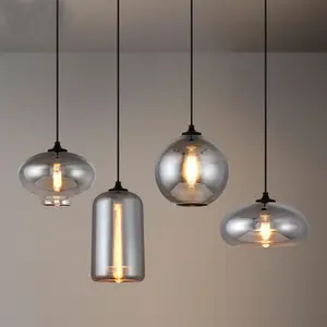 Aile tasarımı dumanlı cam yemek ışık E27 ampuller cam kolye ışık avrupa iç mekan aydınlatması ev dekorasyon
