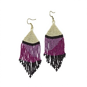 Boucles d'oreilles pendantes bohèmes en perles de riz avec perles de verre, style bohème à franges pour femme - Product Image 4