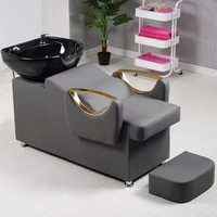 Nouveau Produit : Fauteuil de Lavage à Demi-Inclinable pour Salon de Coiffure avec Douchette, Type Thaïlandais, Bassin de Lavage Intégré