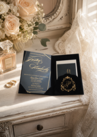 Personnalisez votre carte de mariage haut de gamme en papier folio, style européen, en velours doré, avec impression UV gaufrée effet miroir