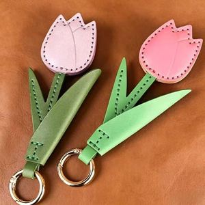Tulip PU Leather Flower Keychain Cute Floral Flower <b>Bag</b> Charm Pendant with Metal <b>Key</b> <b>Ring</b> for Handbag Backpack Decoration - Product Image 1