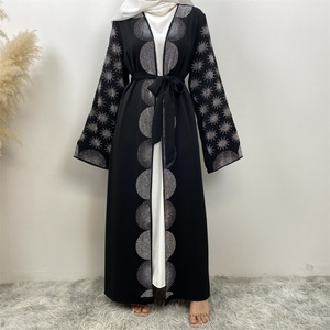 1423#B Modest Luxury Silver <b>Sequin</b> Black Open Abaya with Side Pockets Spring Fashion Long Coat for Important Occasions - Product Image 4
