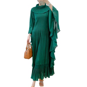 2024 <span class=keywords><strong>New</strong></span> Casual phụ nữ thời trang ve áo loose cộng với kích thước ăn mặc với Ruffle cạnh thiết kế tay áo và Xếp Li Dài Ăn mặc - Product Image 6