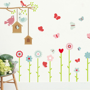 Commercio all'ingrosso decalcomanie da parete in PVC fiori albero uccelli farfalla cuore e fiori adesivi <span class=keywords><strong>murali</strong></span> per bambini - Product Image 3
