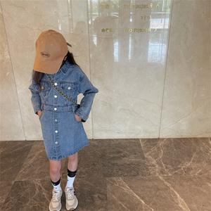 2025 primavera di alta qualità per bambini denim monopetto abito a manica lunga per bambine - Product Image 2