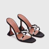 Logo personnalisé de luxe design de fleurs en cristal mules à talons hauts sandales pour femmes bout ouvert style sexy avec fonction antidérapante