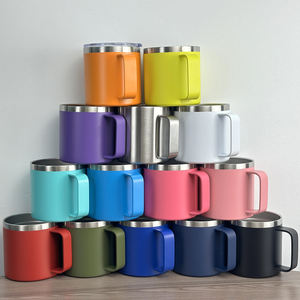 แก้วกาแฟเก็บความร้อนสุญญากาศ ขนาด 12 ออนซ์ ลดราคาพิเศษ มีขนาด 14/16/24 ออนซ์ แก้วน้ำสแตนเลสพกพาสะดวกพร้อมหูจับ สำหรับเดินทางและกิจกรรมกลางแจ้ง - Product Image 1