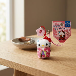 Hello Kitty Japanese Doll Chirimen Strap Lucky Sakura (Pink) Fridge Magnet - Product Image 3