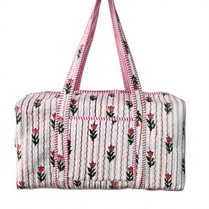 Large Cotton Weekender Travel <b>Bag</b>, Handmade Quilted Fabric Duffle <b>Bag</b>, Block Printed <b>Overnight</b> <b>Bags</b>, Hand Luggage <b>Bags</b> for Women - Product Image 1