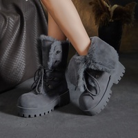 Bottes de neige à plateforme et talon épais pour femme, nouvelle collection hiver 2026, bout rond, à lacets, mi-mollet, dessus en daim, doublure en fausse fourrure