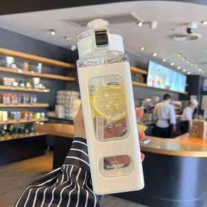 C291 Fitness Time Maker 700ml Bouteilles de sport en plastique Portable Outdoor Cute Square Water Bottle Motivational Children's Drinkware - Product Image 6