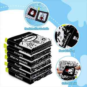 Soft Baby Cloth <b>Books</b> 6-Pack for Infant <b>Toddler</b> Kids High Contrast Black and White Washable Chewable Non-Toxic Touch Feel <b>Book</b> - Product Image 5