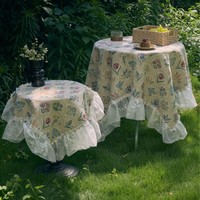 Nappe Jacquard Style Crème Française Dentelle Jacinthe Volants Carré Tissu Nappe de Table à Manger
