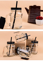 Bouteille d'eau en verre transparent de 450 ml avec couvercle et paille pour jus, café et thé, utilisations au bureau et à la maison