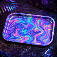 Plateau à rouler en métal étamé imprimé sur mesure, motif tourbillon néon vibrant, accessoires pour fumeurs, plateau à rouler à marque privée avec faible MOQ