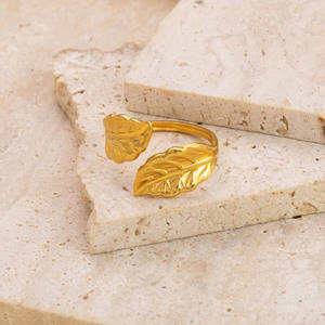 Leaf Shape Titanium Steel Open <b>Ring</b> For Women Party Jewelry Fashionable Retro Design Summer Accessory - Product Image 3