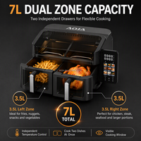 Friteuse à air à double tiroir et deux zones avec fenêtre visible, 9,0 L, 2400 W, contrôle numérique, 9 modes de cuisson, protection contre la surchauffe, coupure de sécurité