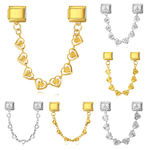 Bracelet modulaire italien en acier inoxydable avec pendentif cœur, double crochet, chaîne élastique à assembler soi-même, bijou unisexe, cadeau - Product Image 2