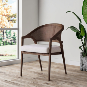 <span class=keywords><strong>Sedia</strong></span> da Pranzo in <span class=keywords><strong>Legno</strong></span> Massello di Noce Stile Wabi-Sabi con Schienale in Rattan Naturale, Design Nordico Retrò <span class=keywords><strong>Artigianale</strong></span> Senza Braccioli Jiangxi - Product Image 4