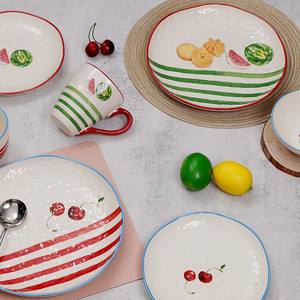 Imprimé personnalisé décalcomanie motif pastèque <span class=keywords><strong>pas</strong></span> <span class=keywords><strong>cher</strong></span> personnalisé en vrac plat rond plat couleur blanche dîner assiettes en céramique - Product Image 5