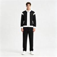 Ensemble de survêtement athlétique pour homme personnalisé avec bordure contrastée, veste zippée intégrale et pantalon de jogging, deux pièces, pour un usage quotidien