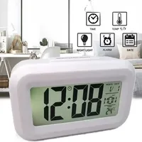 Reloj Despertador Digital LED Multifunción Moderno, Decoración de Escritorio Cuadrada de Plástico, Calendario Electrónico de Escritorio para Dormitorio, Pantalla de Hora