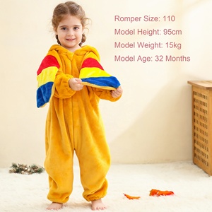 Michley 2025 100% alta calidad franela amarillo loro pollo bebé niños ropa de casa mamelucos con orejas 3D y bolsillos de cola - Product Image 2