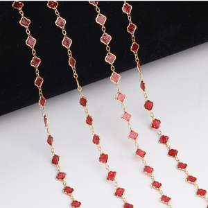 Elegante Cadena de Eslabones de Trébol <span class=keywords><strong>Esmaltado</strong></span> Rojo 3+1, Chapada en Oro de 14K, <span class=keywords><strong>para</strong></span> Fabricación de Joyería DIY, Collares y Pulseras Permanentes - Product Image 2