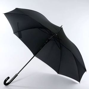 Parapluie droit classique noir imperméable de 23 pouces, 8 baleines, semi-automatique, pour cadeaux d'affaires, en tissu pongé 190T, avec poignée en caoutchouc - Product Image 1