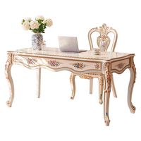 Ensemble de bureau de style rococo français - Bureau d'écriture et chaise en bois massif peints à la main, table d'ordinateur de style européen de luxe