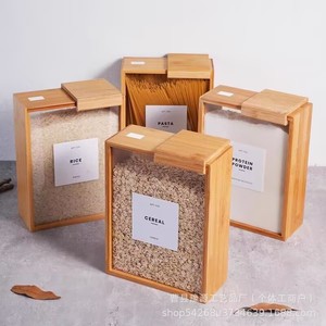 Solid Wood Square Grain Dispenser Flip Top Airtight Rice Storage Box Kitchen Household Use - Product Image 3