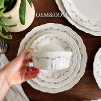 Service de table de luxe vintage en porcelaine française, motif floral en dentelle en relief, compatible micro-ondes, assiettes ovales, plateaux, bols, pour mariage et maison