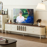 Meuble TV et table basse en bois massif de style rétro français moderne, couleur crème, pour petit appartement américain, noyer blanc