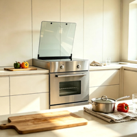 Cuisinière autonome à gaz et électrique 4 brûleurs en acier inoxydable 80L avec double porte en verre trempé et protection contre la surchauffe