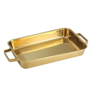 Stainless Steel Grilled Fish Pan Rectangular Golden Flat Bottom Induction Compatible Oven Safe Hand Wash Only - Product Image 1
