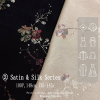 Tissu satiné en acétate mat froissé avec imprimé de fleurs de prunier orientales, pour cheongsam, robe de mariée et décoration intérieure
