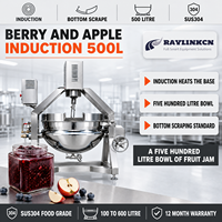 Confiserie Cuiseur Mélangeur Industriel 500L Acier Inoxydable 304 Raclage du Fond Anti-Brûlure Lame PTFE pour Baies Malaxage