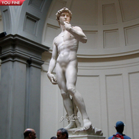 YOUFINE Statue de David de Michel-Ange sculptée à la main en marbre, Art déco européen pour l'extérieur, Sculpture classique célèbre grandeur nature