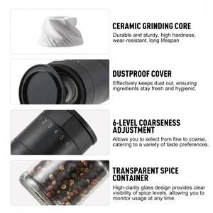 Nouvel Arrivage Moulin à Poivre et à Sel Manuel Réglable pour la Maison, avec Molette de Grossièreté Ajustable, Ensemble de Moulins à Épices, Fabricant - Product Image 2