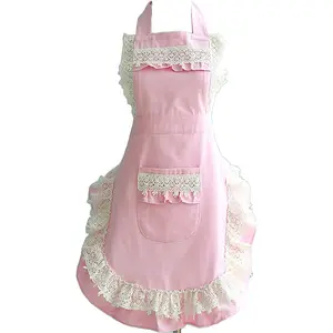 Hot sale Lovely lace cotton home cake kitchen cooking women ladies Chic aprons with pocket for Gift